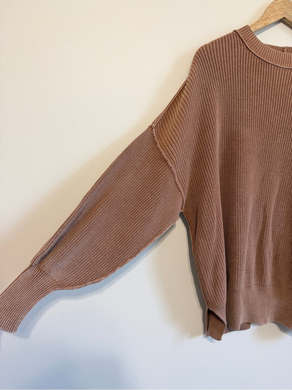 Aerie Beyond Sweater Size Small Oversized Brown Tan Ribbed Sweatshirt Pullover - Picture 5 of 6